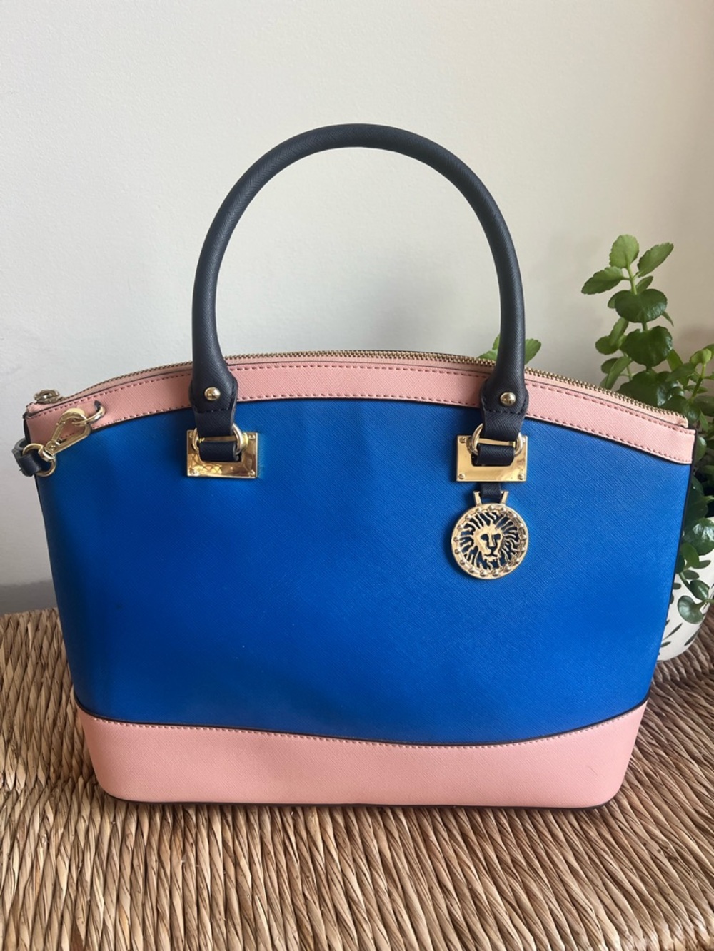 Anne Klein New Recruits Vivid Colorblock Dome Purse with Lion Charm.  EUC